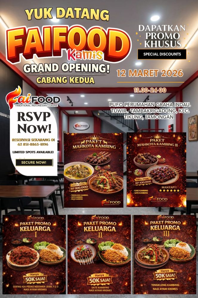 
					FaiFood Ekspansi di Lamongan, Cabang Kedua Hadir di Graha Indah Tikung dengan Promo Menu Kambing Spesial