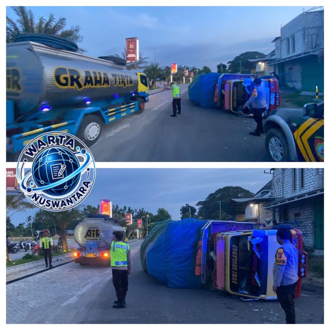 
					Truk Terguling di Jalur Babat–Jombang, Polisi Sigap Atur Lalu Lintas